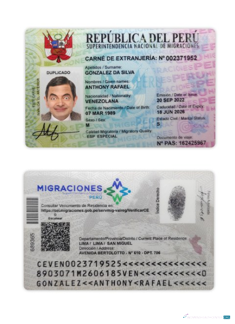 Download Peru national ID card Photoshop template